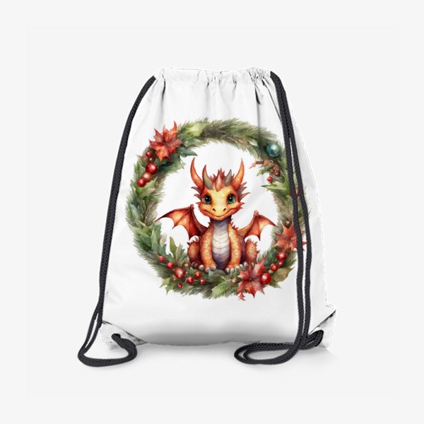 Рюкзак «Оранжевый маленький дракон в рождественском венке. Новый год 2024»