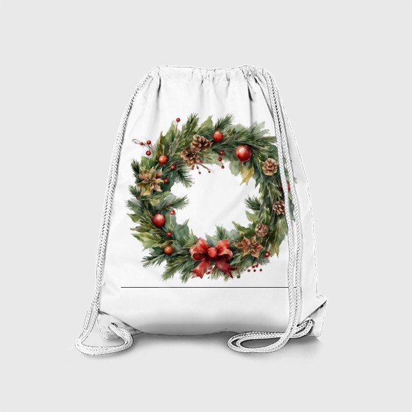 Рюкзак «Рождественкий венок с шишками, акварель. Новый год»