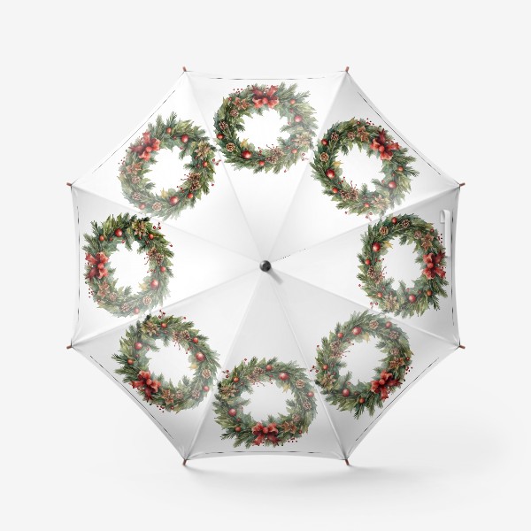 Зонт «Рождественкий венок с шишками, акварель. Новый год»