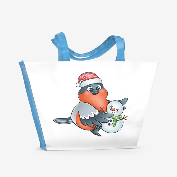 Пляжная сумка «Снегирь со снеговиком»