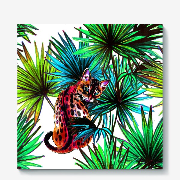 Холст «кот и пальмовые листья»