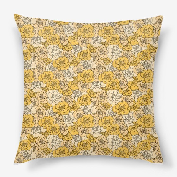 Подушка «бесшовный паттерн- жёлтые, чайные розы»