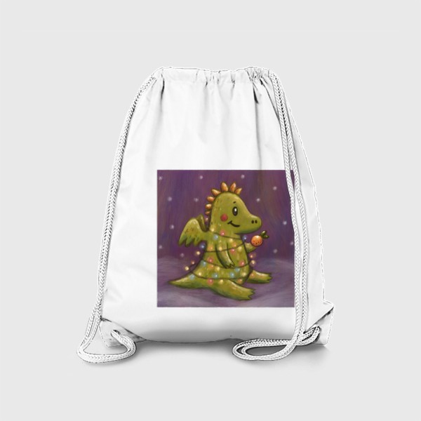 Рюкзак «Милый дракон с мандарином в гирлянде. Новый год. Пастель»