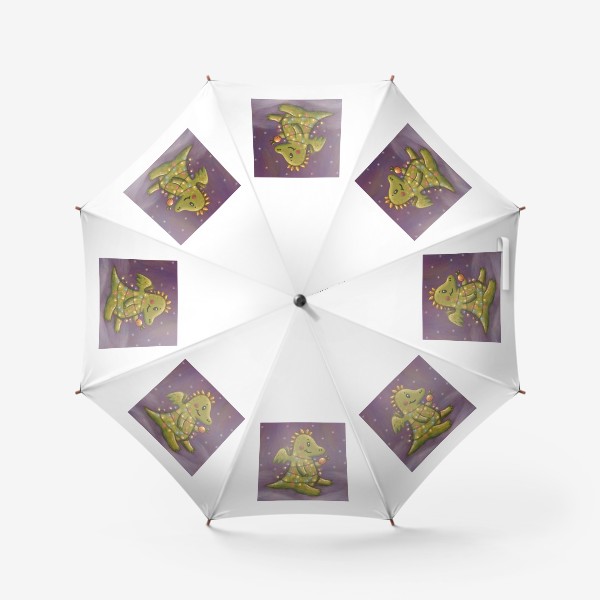 Зонт «Милый дракон с мандарином в гирлянде. Новый год. Пастель»