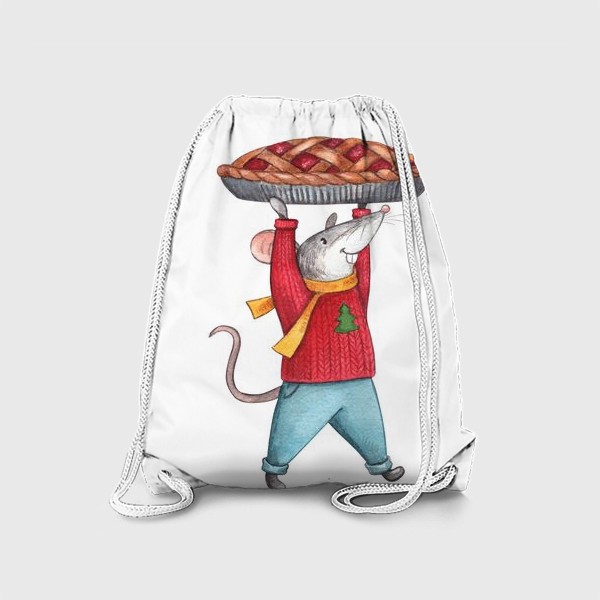 Рюкзак «Мышонок с пирогом. Акварельная иллюстрация. Новый год. Рождество»