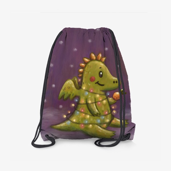 Рюкзак «Милый дракон с мандарином в гирлянде. Новый год. Пастель. Вертикаль»