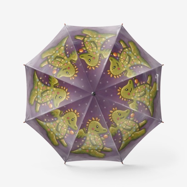 Зонт «Милый дракон с мандарином в гирлянде. Новый год. Пастель. Вертикаль»