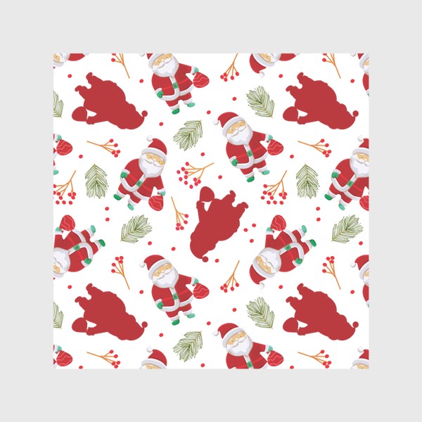 Скатерть «Узор с забавным Санта Клаусом, еловыми ветками и ягодами  »