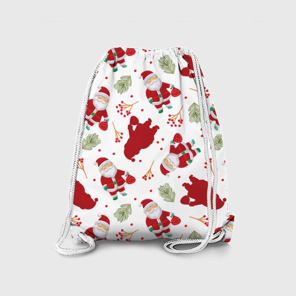 Рюкзак «Узор с забавным Санта Клаусом, еловыми ветками и ягодами  »