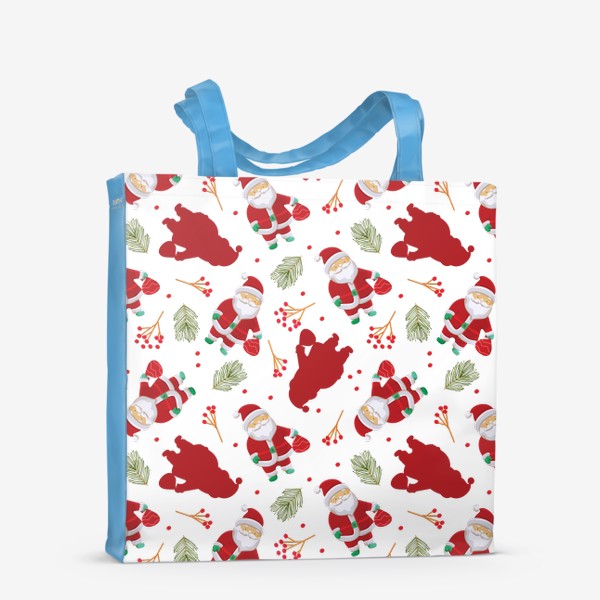 Сумка-шоппер «Узор с забавным Санта Клаусом, еловыми ветками и ягодами  »