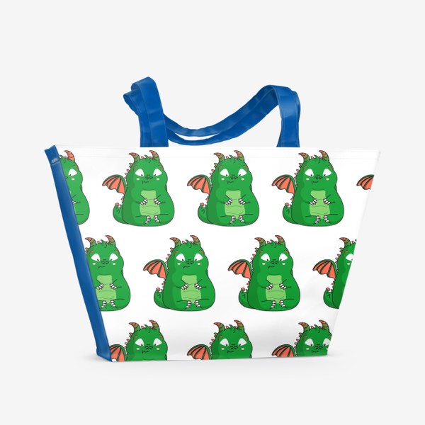 Пляжная сумка «узор с забавным зеленым дракошей»