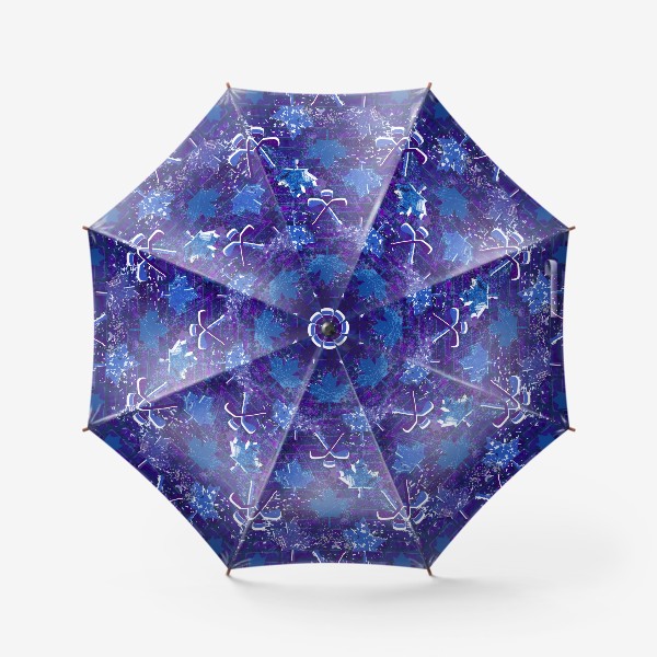 Зонт «ультра синий хоккейный узор с кленовыми листьями, клюшками, шайбами»