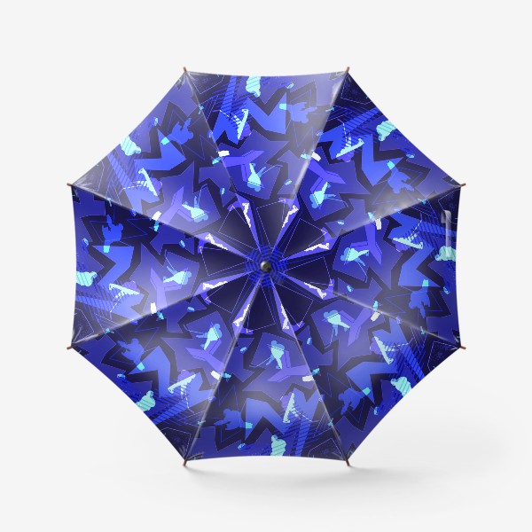 Зонт &laquo;ультра синий неоновый динамичный узор с хоккеистами&raquo;