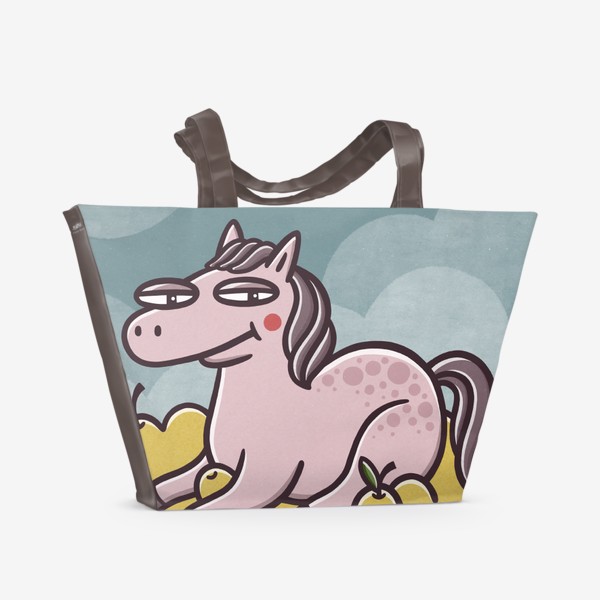Пляжная сумка «Забавный конь и яблоки. Конь в яблоках. Юмор»