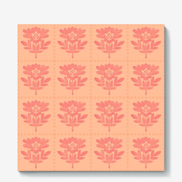 Холст «Геометрические цветы и точки Персиковый пух цвет Peach Fuzz Индийский орнамент »