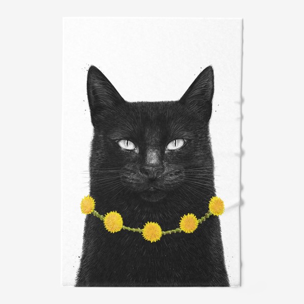 Полотенце «Черный кот с одуванчиками»