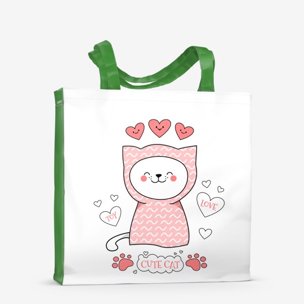Сумка-шоппер «Котик и сердечки»