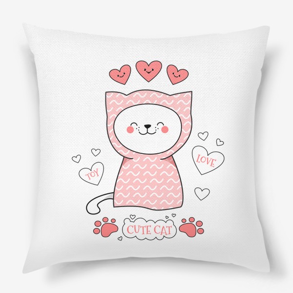 Подушка «Котик и сердечки»