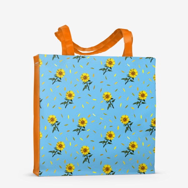 Сумка-шоппер «Жёлтые подсолнухи на голубом фоне»