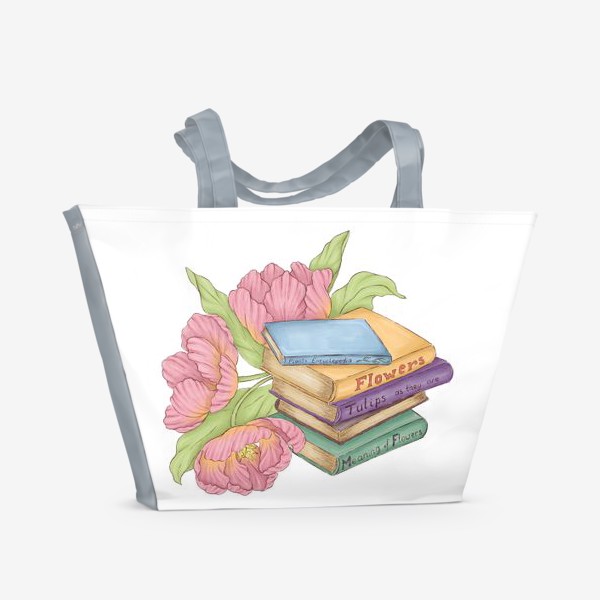 Пляжная сумка «Книги и тюльпаны»