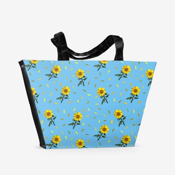 Пляжная сумка «Жёлтые подсолнухи на голубом фоне»