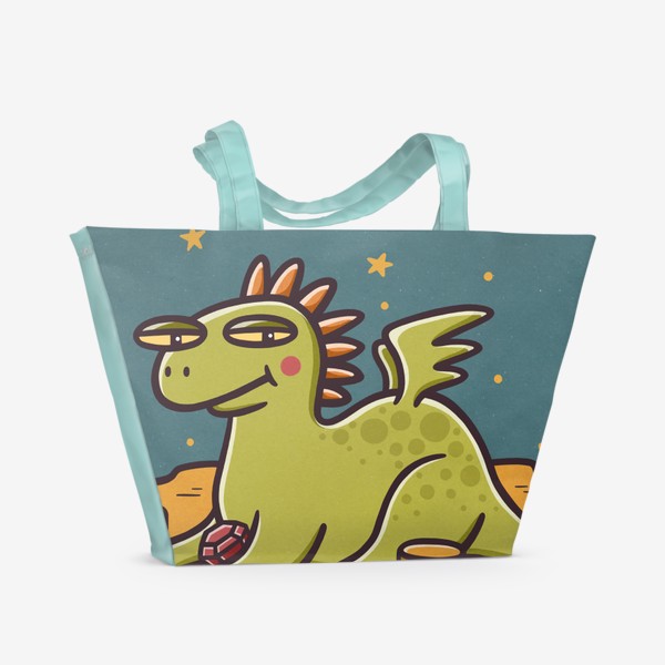Пляжная сумка «Забавный зеленый дракон, монеты и драгоценности. Новый год»