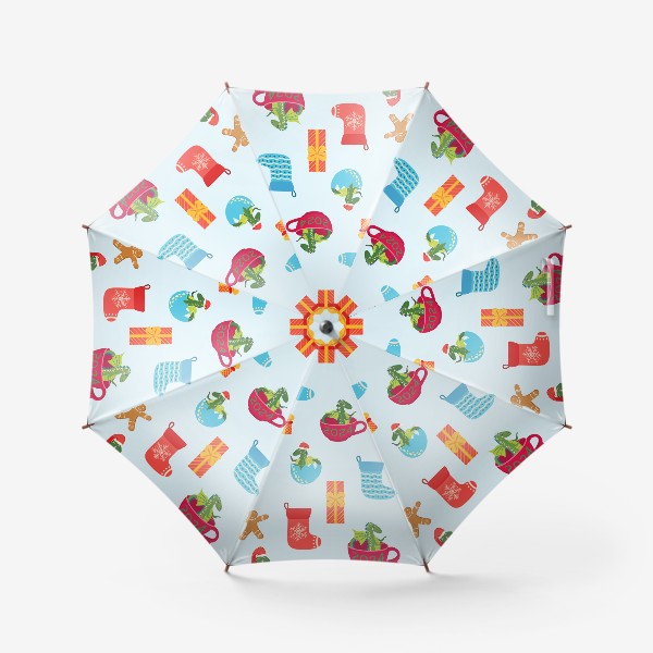 Зонт «Новогодний паттерн с драконами в чашках и сладостями»