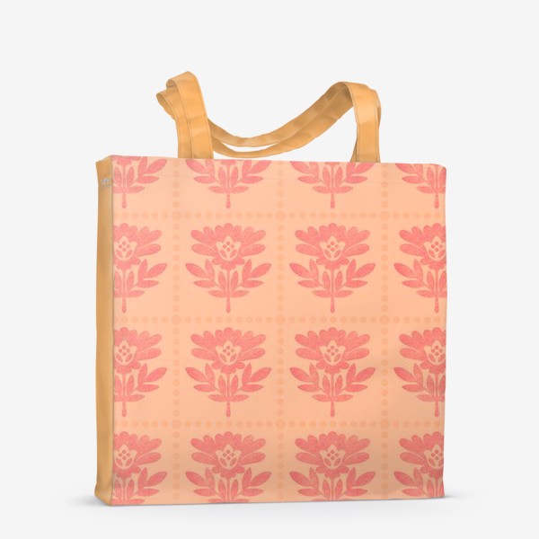 Сумка-шоппер «Геометрические цветы и точки Персиковый пух цвет Peach Fuzz Индийский орнамент »
