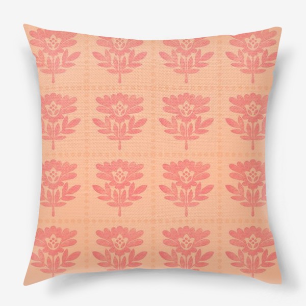 Подушка «Геометрические цветы и точки Персиковый пух цвет Peach Fuzz Индийский орнамент »