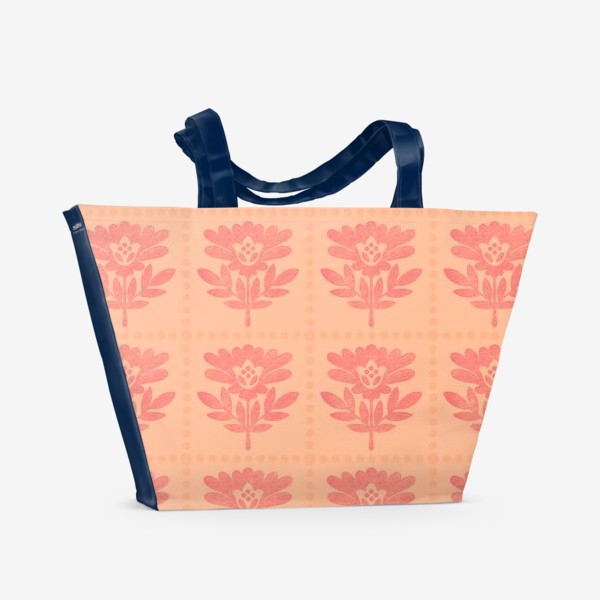 Пляжная сумка «Геометрические цветы и точки Персиковый пух цвет Peach Fuzz Индийский орнамент »