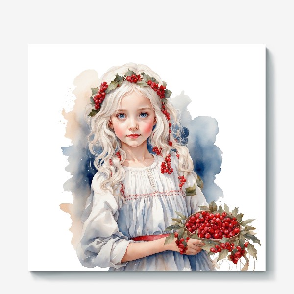 Холст «Милая девочка и ягодное лукошко »