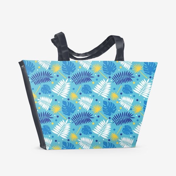 Пляжная сумка «Яркий бирюзовый паттерн с пальмами, летний дизайн.»