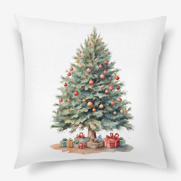 Подушка «Рождественская ель акварелью»