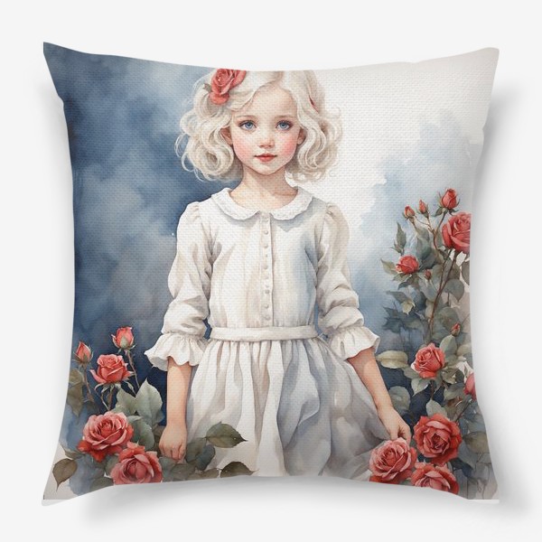 Подушка «Милая девочка и розы акварелью »