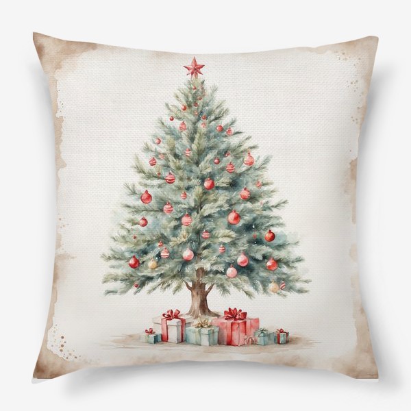 Подушка «Рождественская ель акварелью»