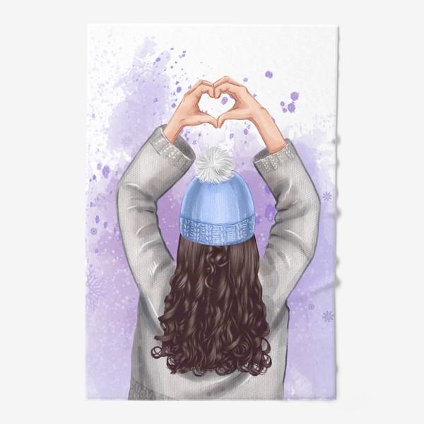 Полотенце «Девушка с сердцем ,голубая шапка»