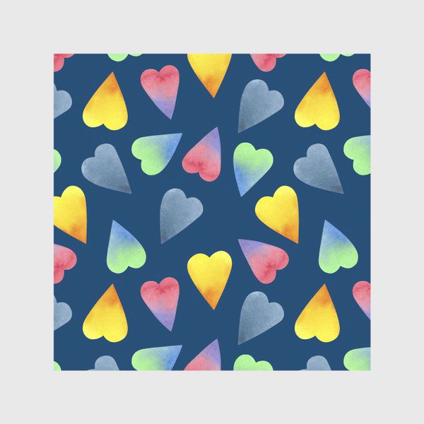Скатерть «Цветные акварельные сердечки на синем фоне»