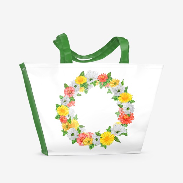 Пляжная сумка «Цветочный венок. Хризантемы и циннии»