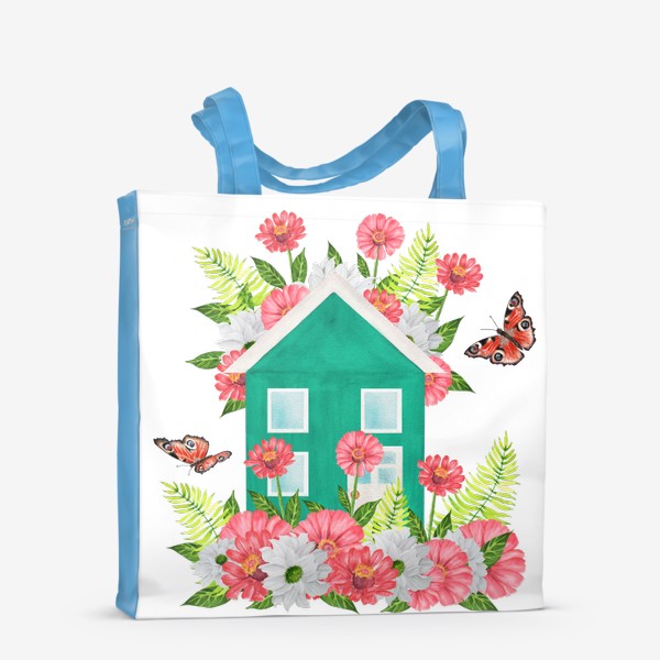 Сумка-шоппер «Домик в цветах с бабочками»