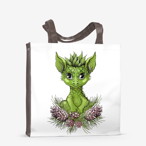 Сумка-шоппер «Зелёный дракончик в сосновых шишках»