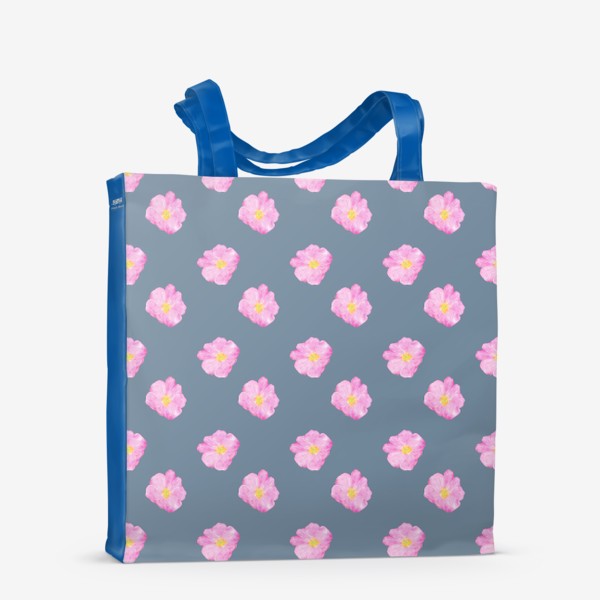 Сумка-шоппер «Розовые акварельные пионы на серо-голубом фоне»