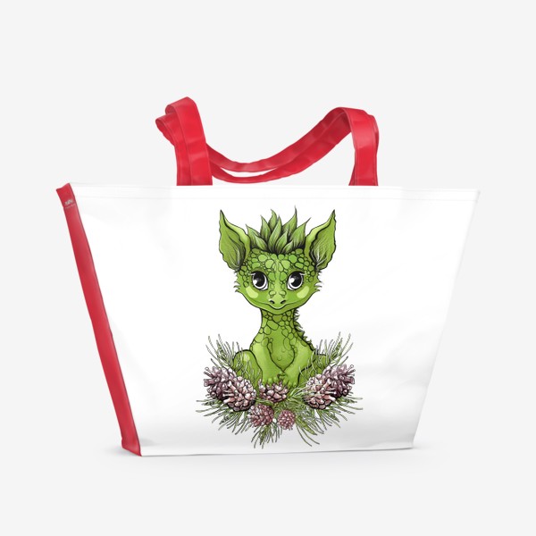 Пляжная сумка «Зелёный дракончик в сосновых шишках»