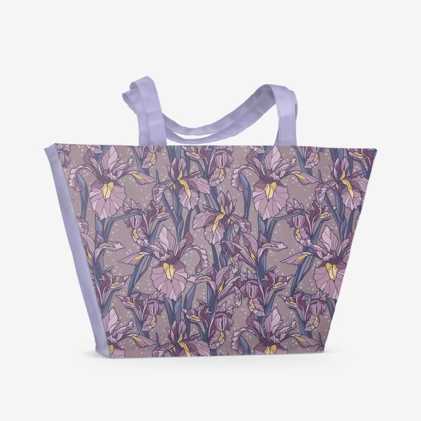 Пляжная сумка &laquo;Паттерн с ирисами в фиолетовых оттенках&raquo;
