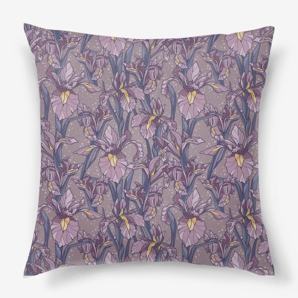 Подушка «Паттерн с ирисами в фиолетовых оттенках»