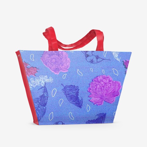 Пляжная сумка «Сушенные цветы и листья на голубом фоне»