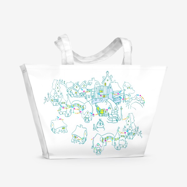 Пляжная сумка «Новогодний городок в белом»