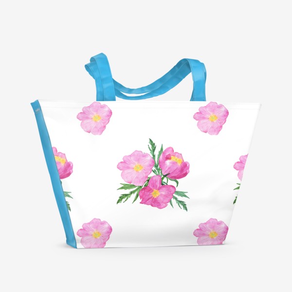 Пляжная сумка «Розовые пионы акварельные»
