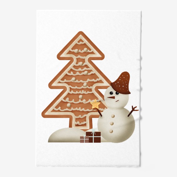 Полотенце &laquo;пряничная елка и снеговик&raquo;