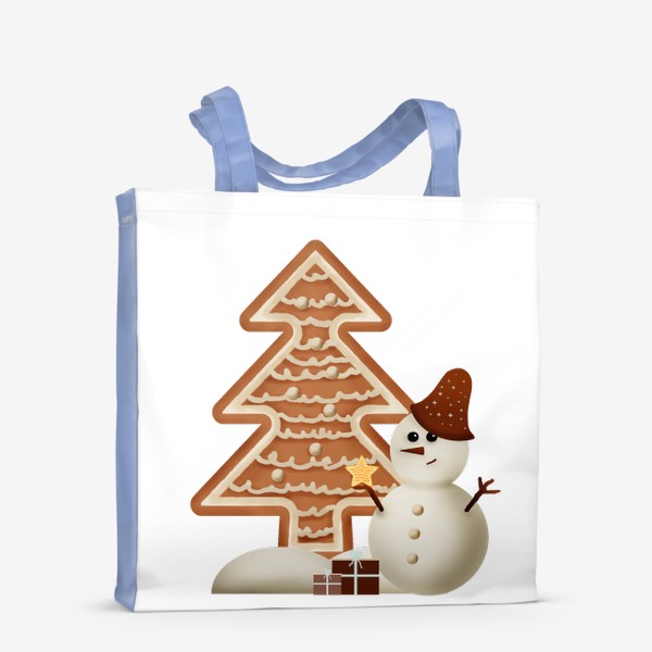 Сумка-шоппер «пряничная елка и снеговик»