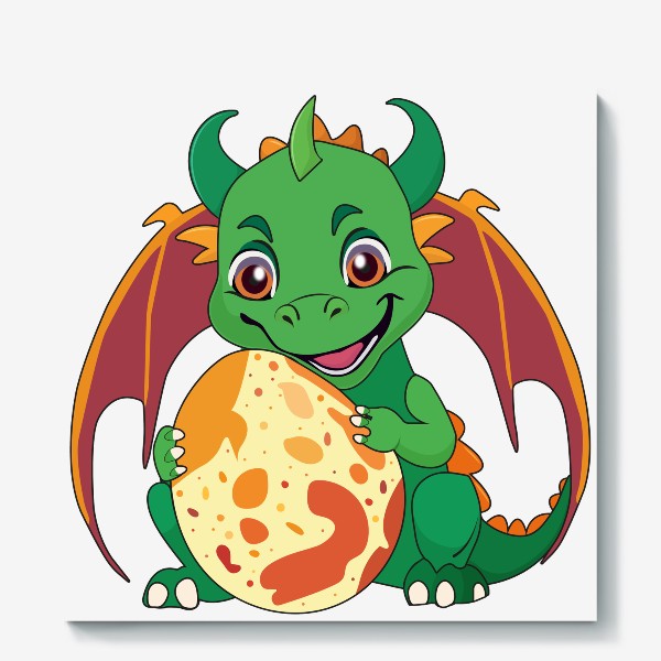 Холст «Дракоша - Милый маленький дракончик с яйцом. »